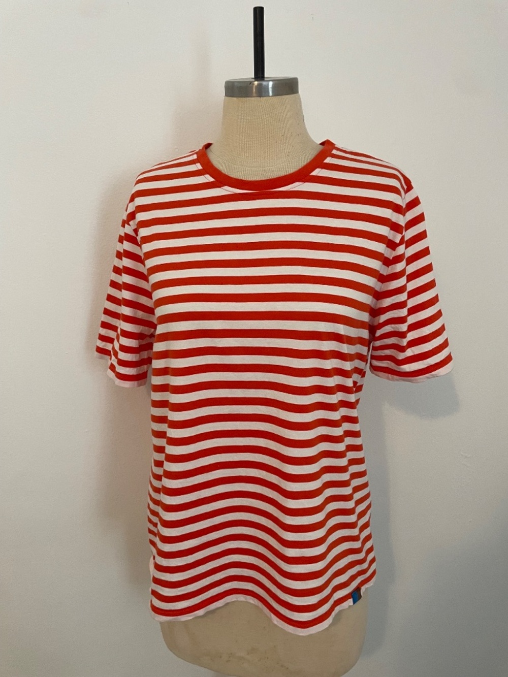 Kule Striped Cotton Orange + White Short Sleeve T Shirt Crew Neck Women's Medium